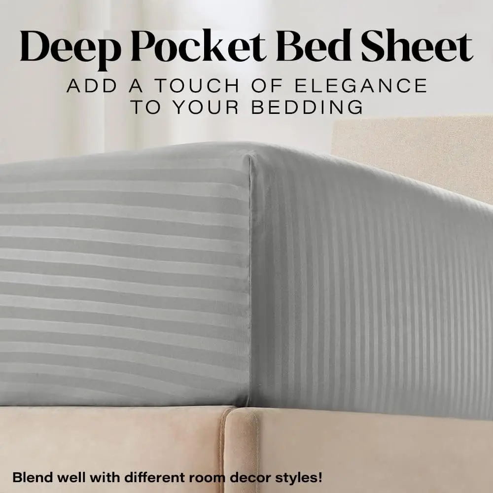 4-Piece Bedding Set Soft Microfiber Deep Pocket Striped Bed Sheet Set