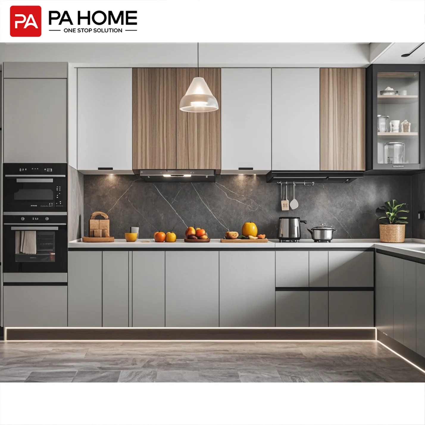 PA Wall Mounted Luxury White and Wood High Gloss Lacquer Kitchen Cabinet