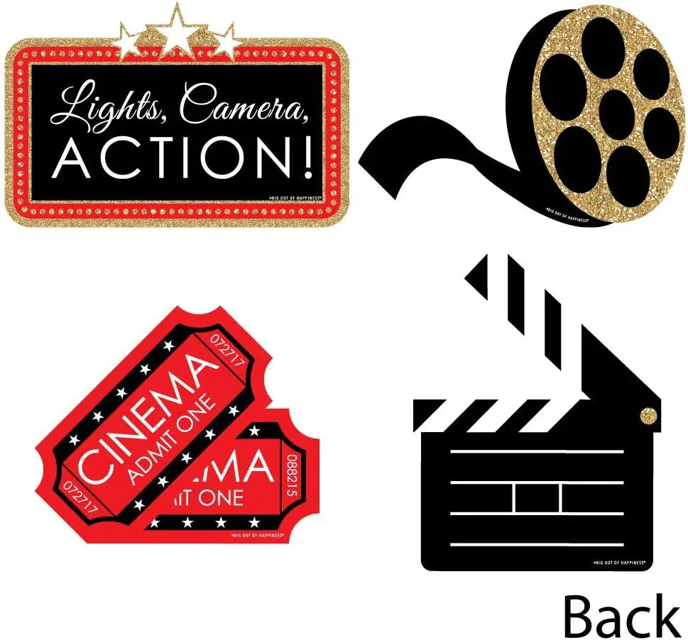 Red Carpet Hollywood Card Movie Ticket And Movie Reel Decoration DIY Movie Night Party Must Have 20Piece Set