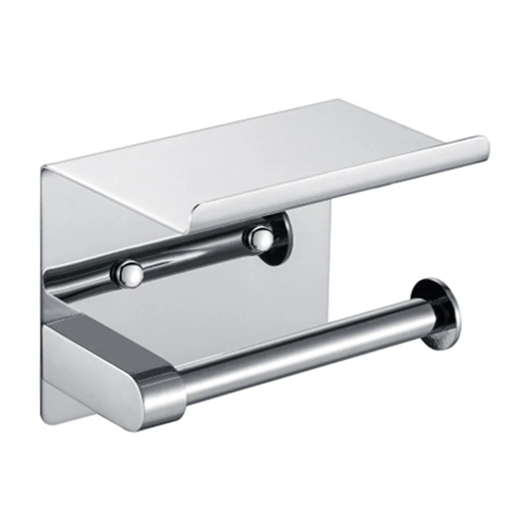 Wall mounted ss 304 satin polished toilet paper holder with shelf, for mobile phone & fire