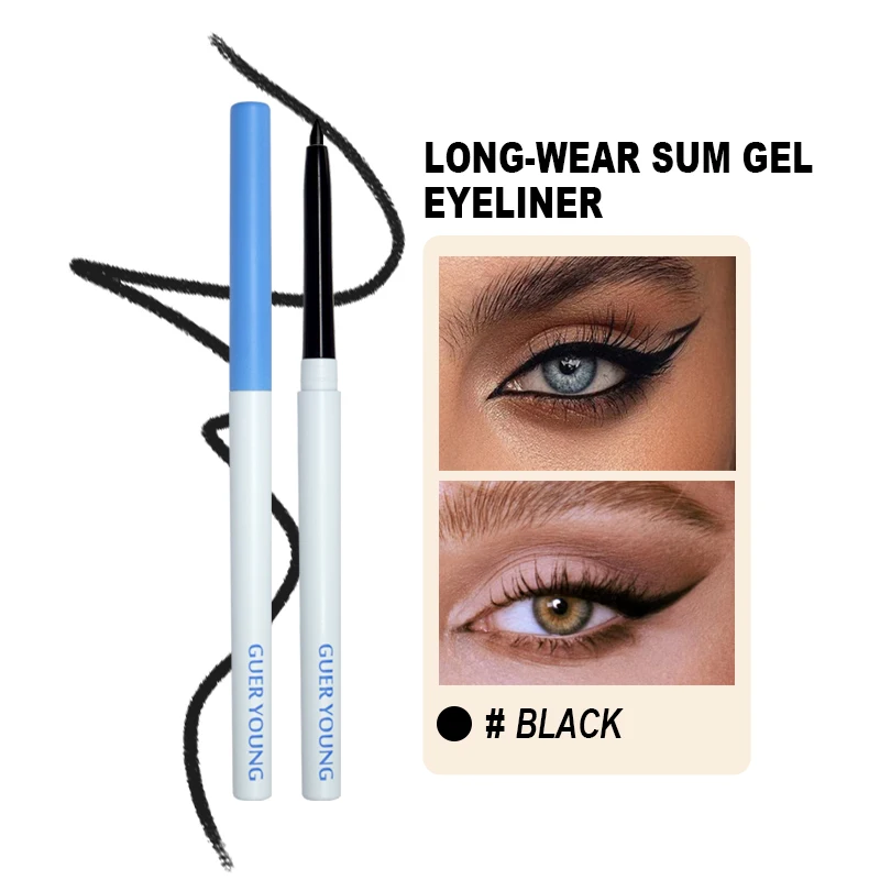 Private Label High Quality Vegan Eyes Eyeliner With Flat Top Brush Soft Smooth Waterproof Long Lasting Gel Eyeliner Cream