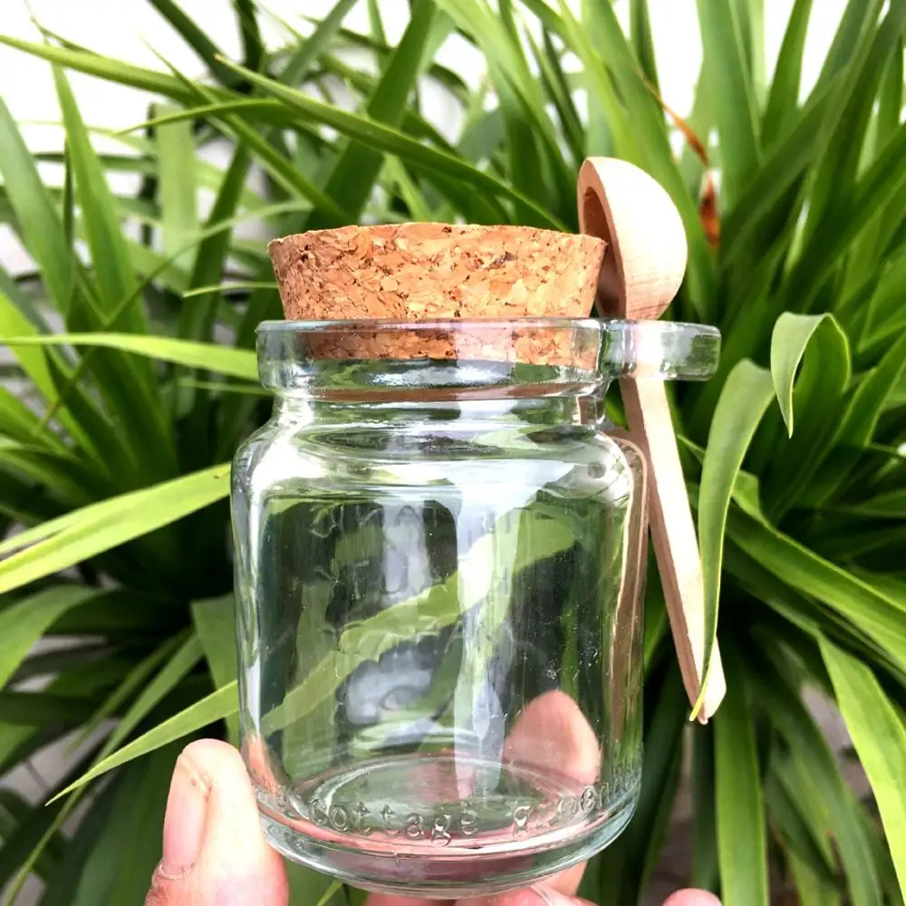 Wholesale Wooden Spoon of glass pudding jar with Cork Stopper
