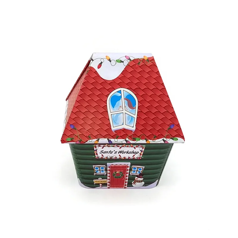 Factory Wholesale Custom Printed Creative House Shape Candy Chocolate Biscuit Packaging Tin Can With Nice Embossing