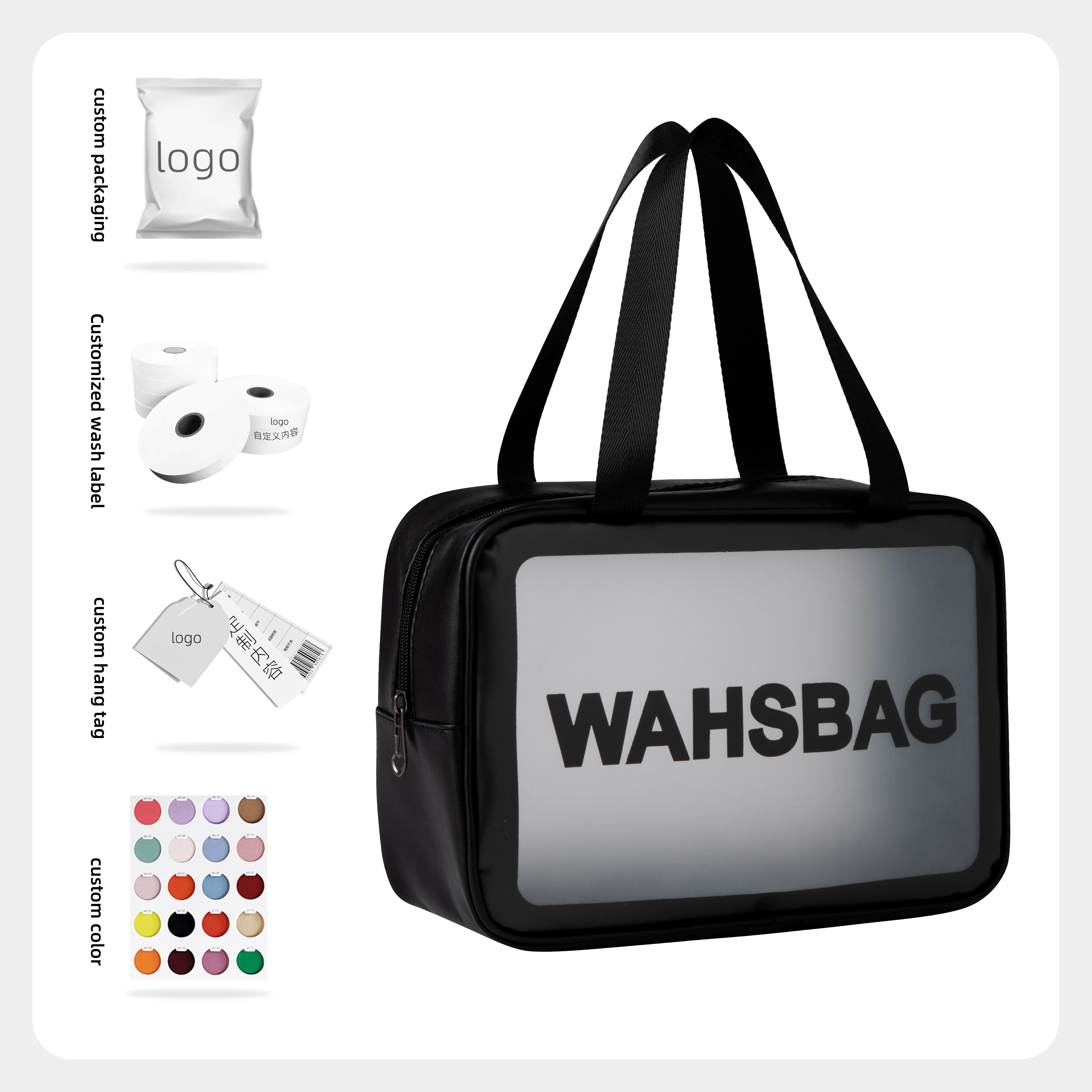 OEM Custom Makeup Bag Travel Cosmetic Storage Bag PU Waterproof Wash Bag Foldable