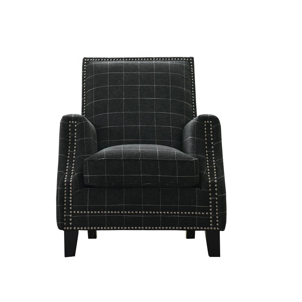
Traditional luxury home accent armchair modern black grid fabric living room single sofa chair for 5 star hotel furniture 