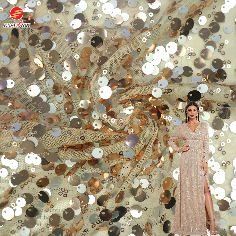 Manufacturer cloth material Wholesale new fashion luxury shiny stretch embroidered sequin christmas fabric for dresses