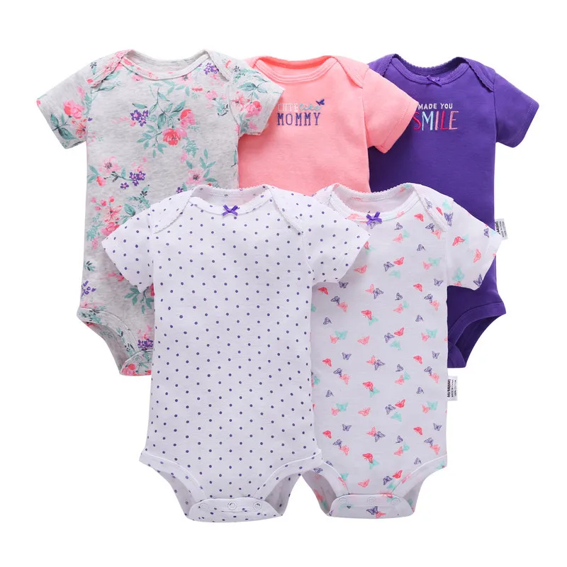 Hot Sale 6 Months Up To 24 Months Summer Short Sleeve Knitted Cotton 5 Pack Baby Rompers