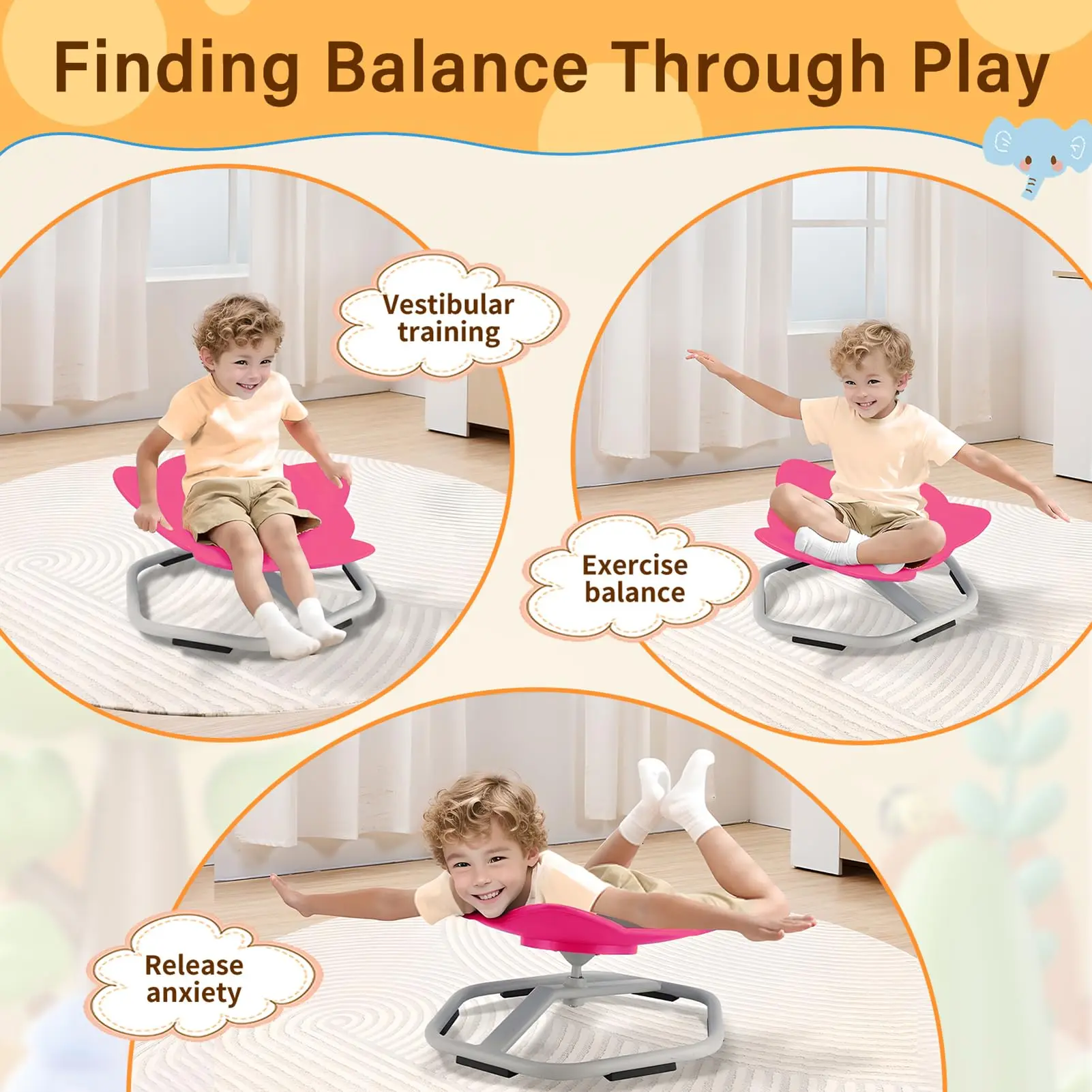 Kids Active Chair for Autism,Kids Swivel Chair,Wobble Balance Toy Physical Therapy Equipment,Toddler Sit and Spin Sensory Toys