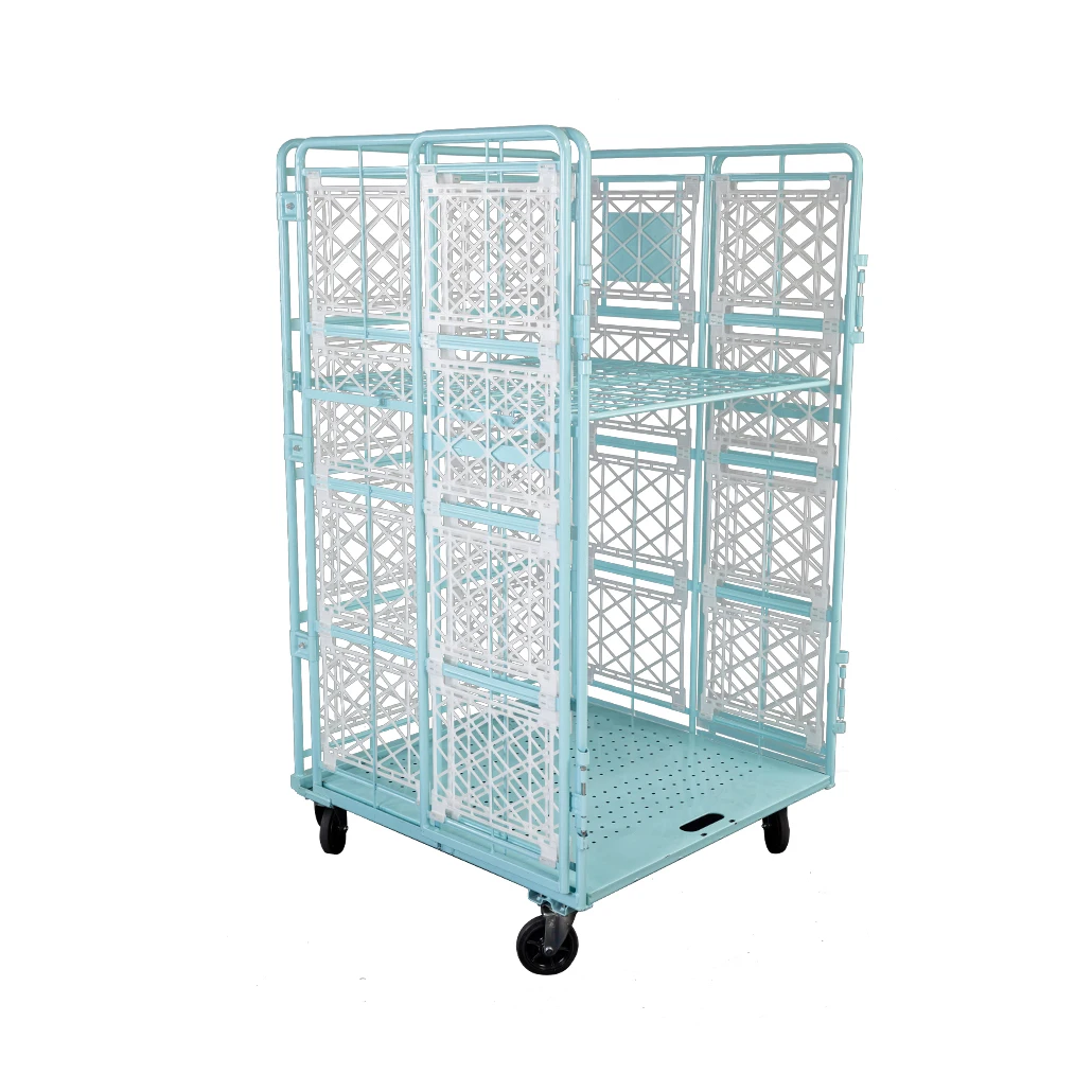 Customized 4 sided A frame nesting full security metal steel wire foldable warehouse rolling cage