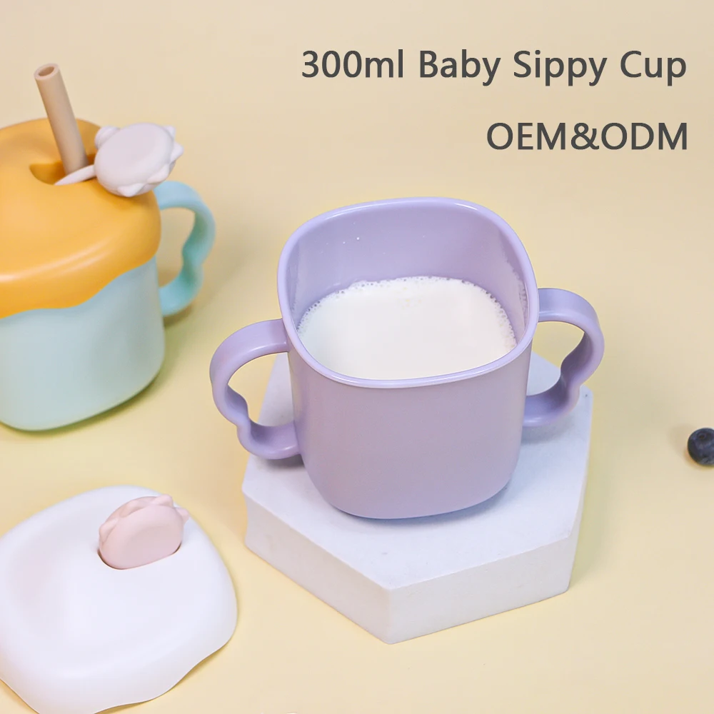 New Sublimation Baby Drinking Cup Kids Toddlers Feeding Products Silicone PP Water Milk Training Sippy Cups With Lids And Straws