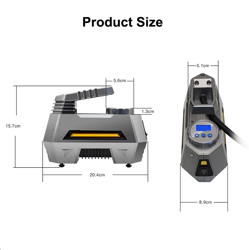 Portable Tyre Pump Compressor Tyre Inflator 12V DC Digital Car Air Pump 150 PSI With LCD Display and LED Lights