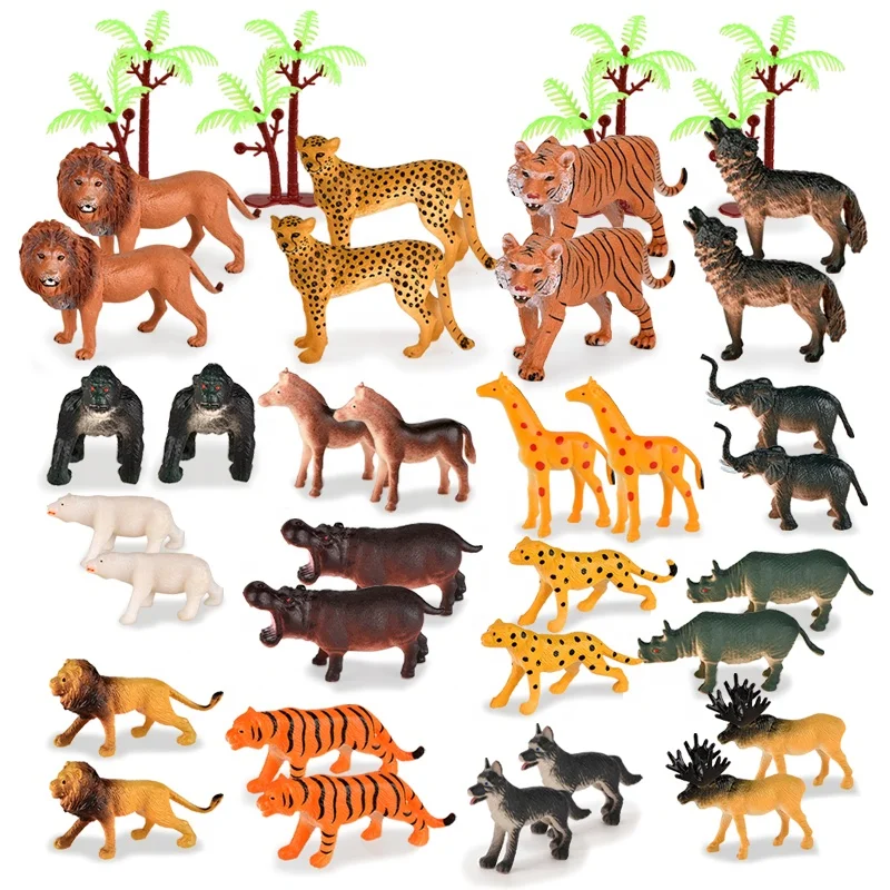 20-Piece Plastic Animal Toy Set Inculding Eight Big Aniamls 24 Small Animal Toys And Four Trees