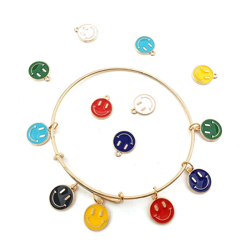 Fashion Gold Color Alloy Enamel Cute Smiling Face Charms Pendant For DIY Earring Bracelet Necklace Jewelry Making