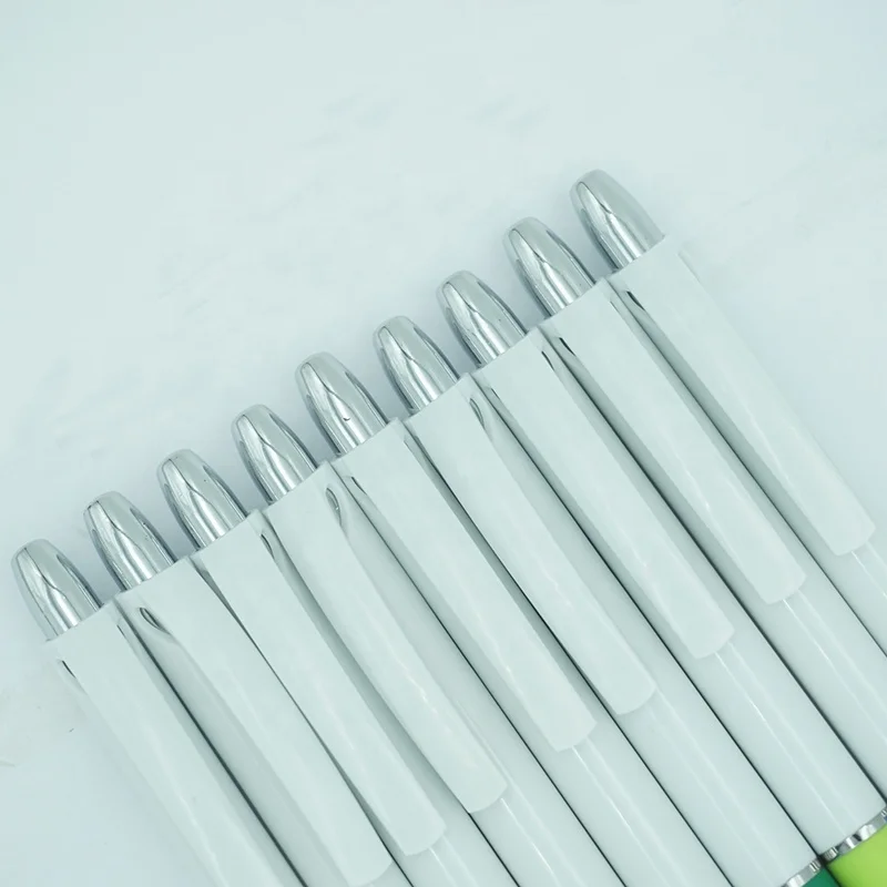 Simple design school stationery supplies logo printing solid white blank plastic ball pen with colorful rubber grip