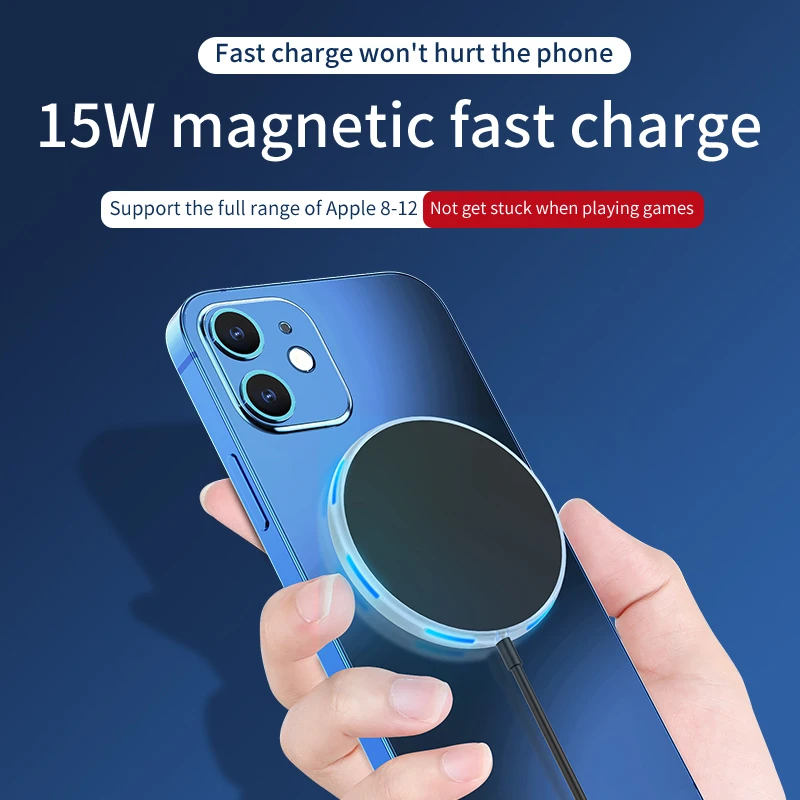 15W Magnetic Wireless Charger For iPhone 12 Pro Max Mini QI Fast USB C PD Adapter Original LED Light Magnet Charge