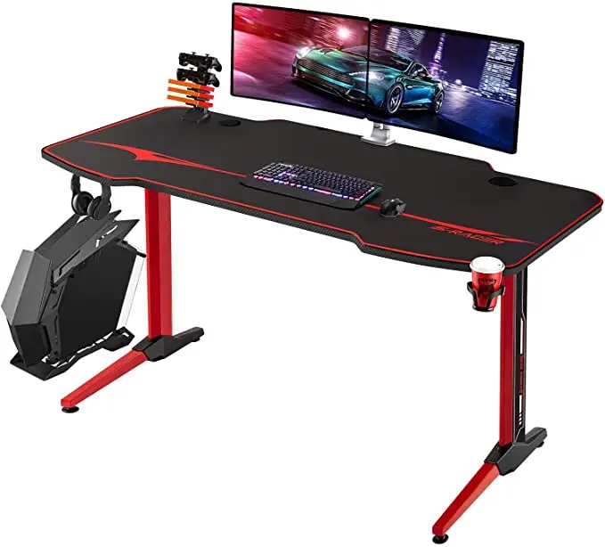 
T Shaped Game Station with Free Mouse Pad Gaming Handle Rack Cup Holder and Headphone Hook of Computer Gaming Desk 