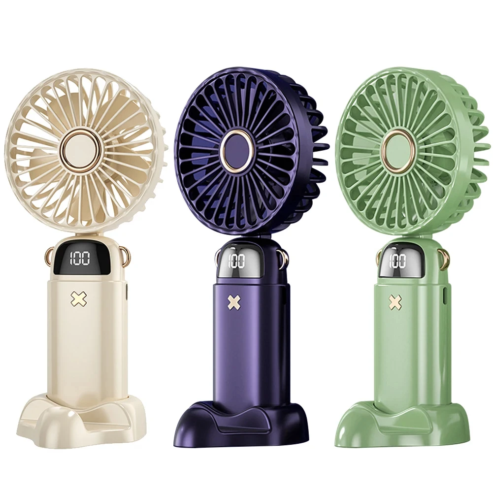2024 New Digital Display 5 Gears Adjustment Folding Handheld Small Fan 3000MAH Mini Air Cooler Office Desktop Fan