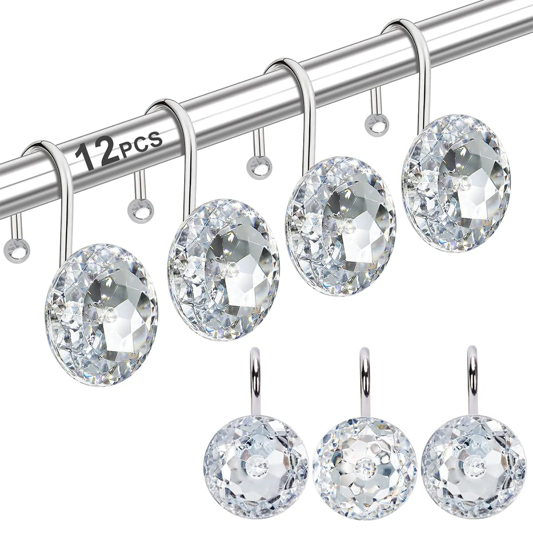 12-Piece Luxury Design Crystal S Rust-Proof Shower Hooks For Bathroom Decor