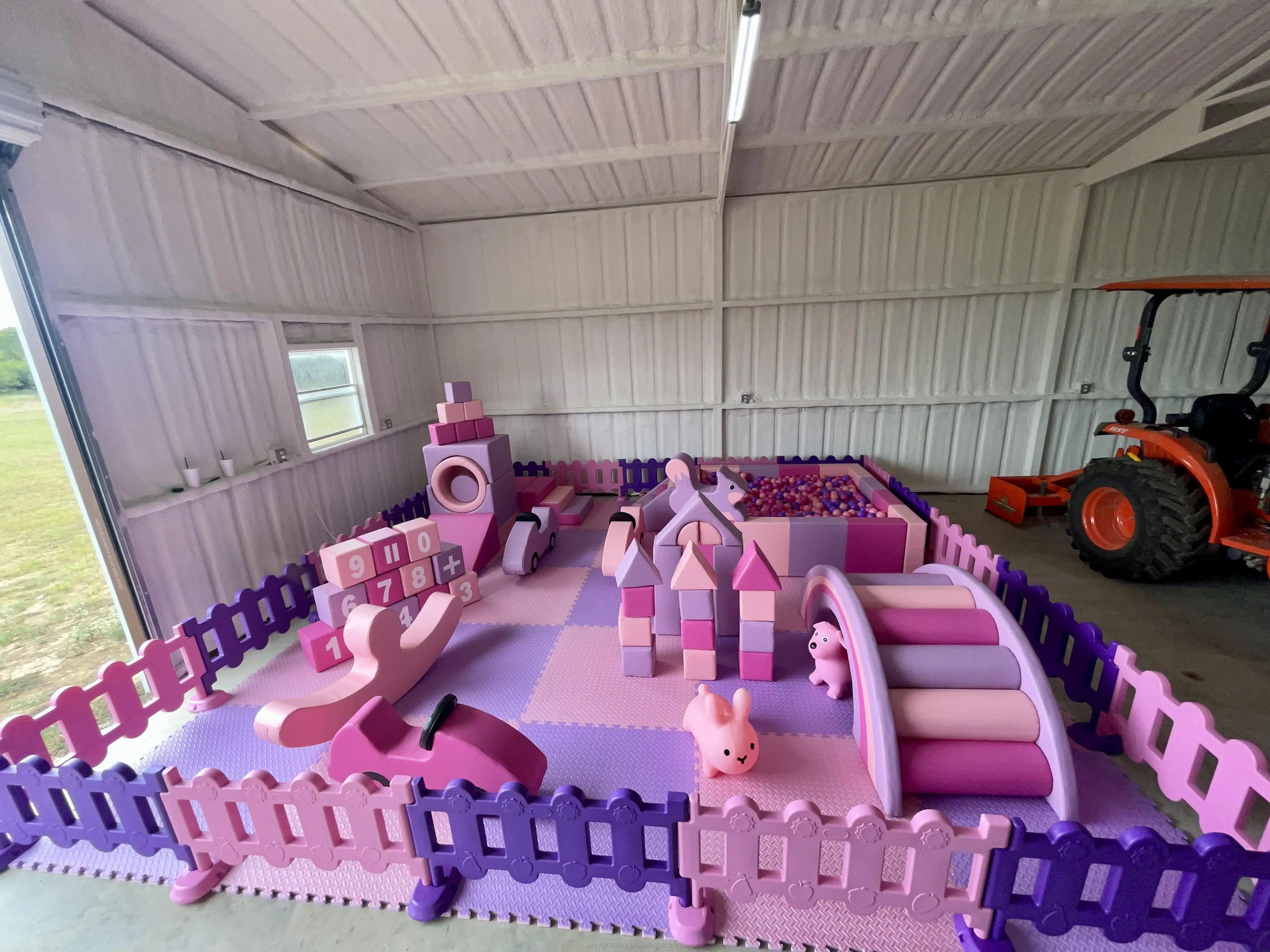 Custom soft play white set outdoor playground whit fences for kids party rental soft play equipment