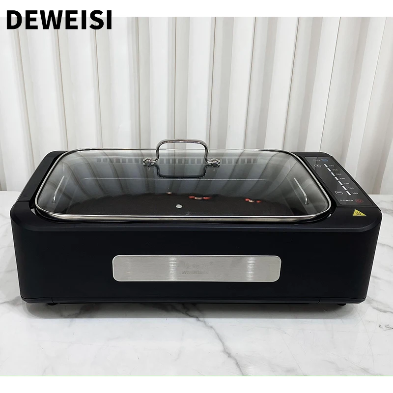 DEWEISI Home Electric Grill Smokeless Barbecue Stove 3 in 1 with Grilling Pan Frying and Hot Pot for Household Party Use