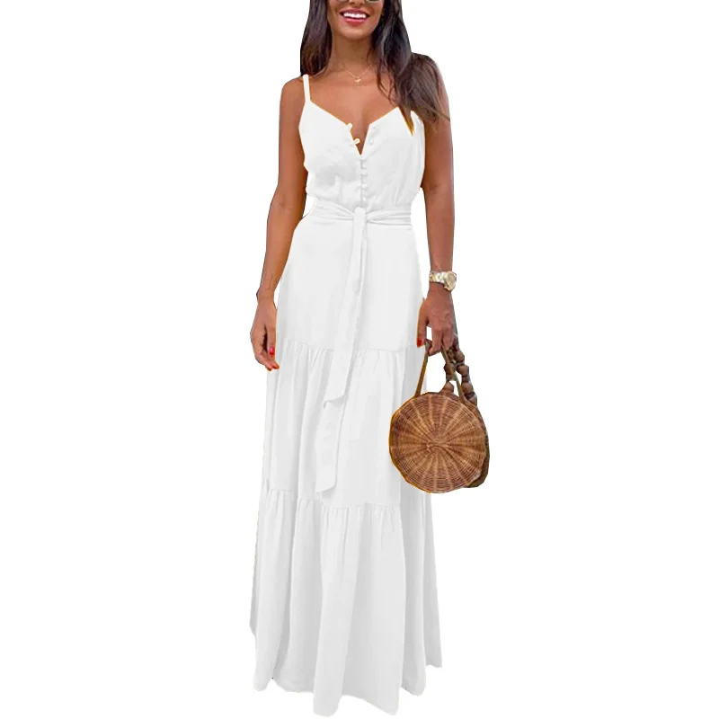 Best Seller Summer Sleeveless Clothing Women Boho kimono V-neck Plain Maxi Long Bohemian Dress