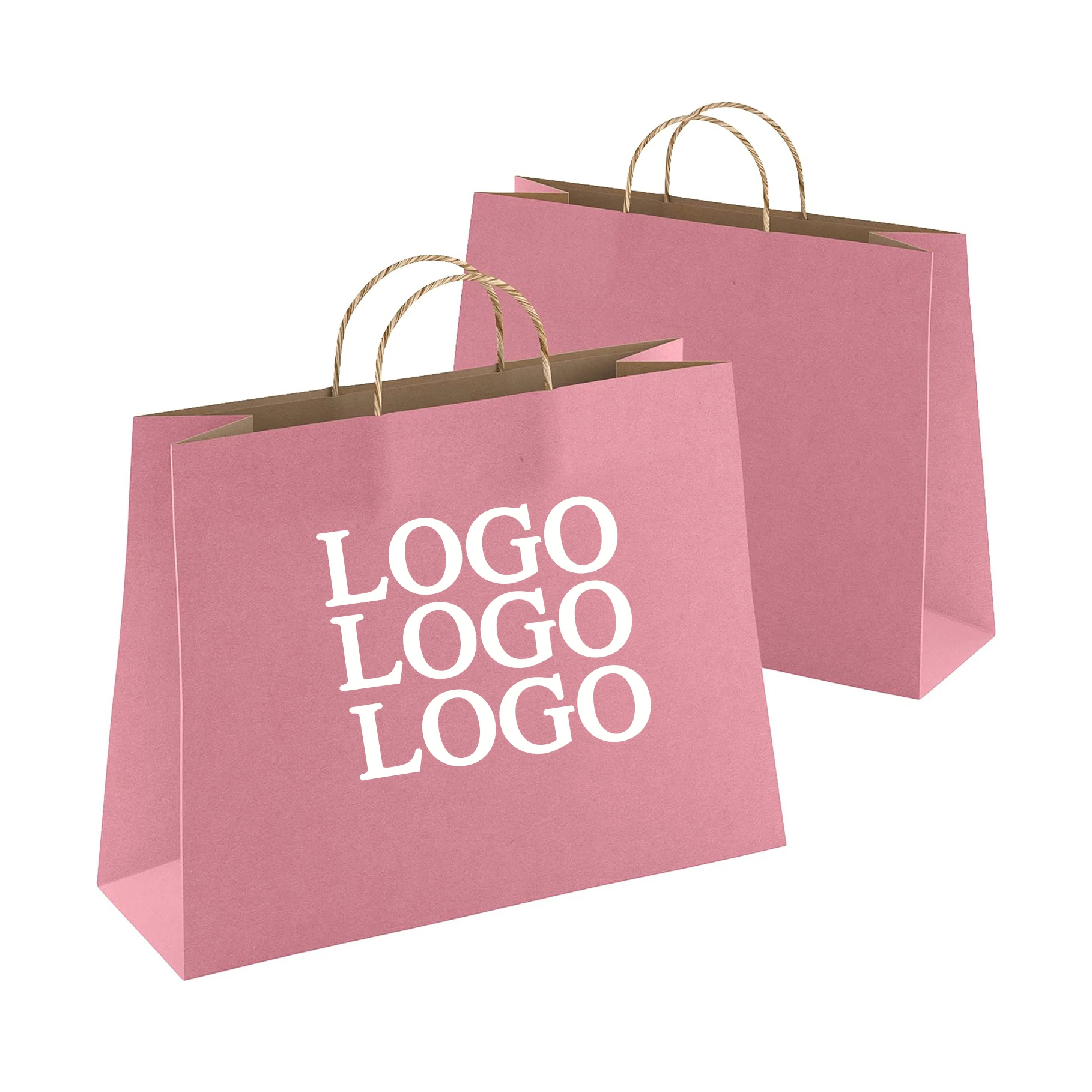 Pink customized size logo Cheap Printed clothing Grocery store shopping High Quality Kraft paper bag Commodity bag