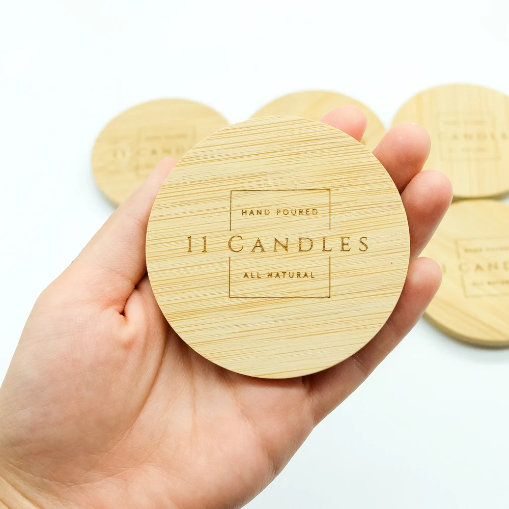 High Quality Factory Custom Natural wooden Color Environment Friendly Round Bamboo bottle cap jar Lid with Logo for candle
