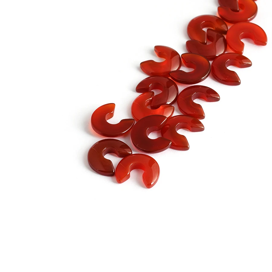 Natural Red onyx carving cutting semi circular arcs Polished bright agate gemstones For Earring pendant Red agate