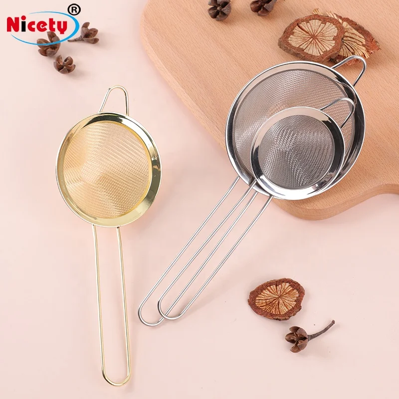  Round gold multi-function fine mesh water strainer stainless steel for loose tea cooking