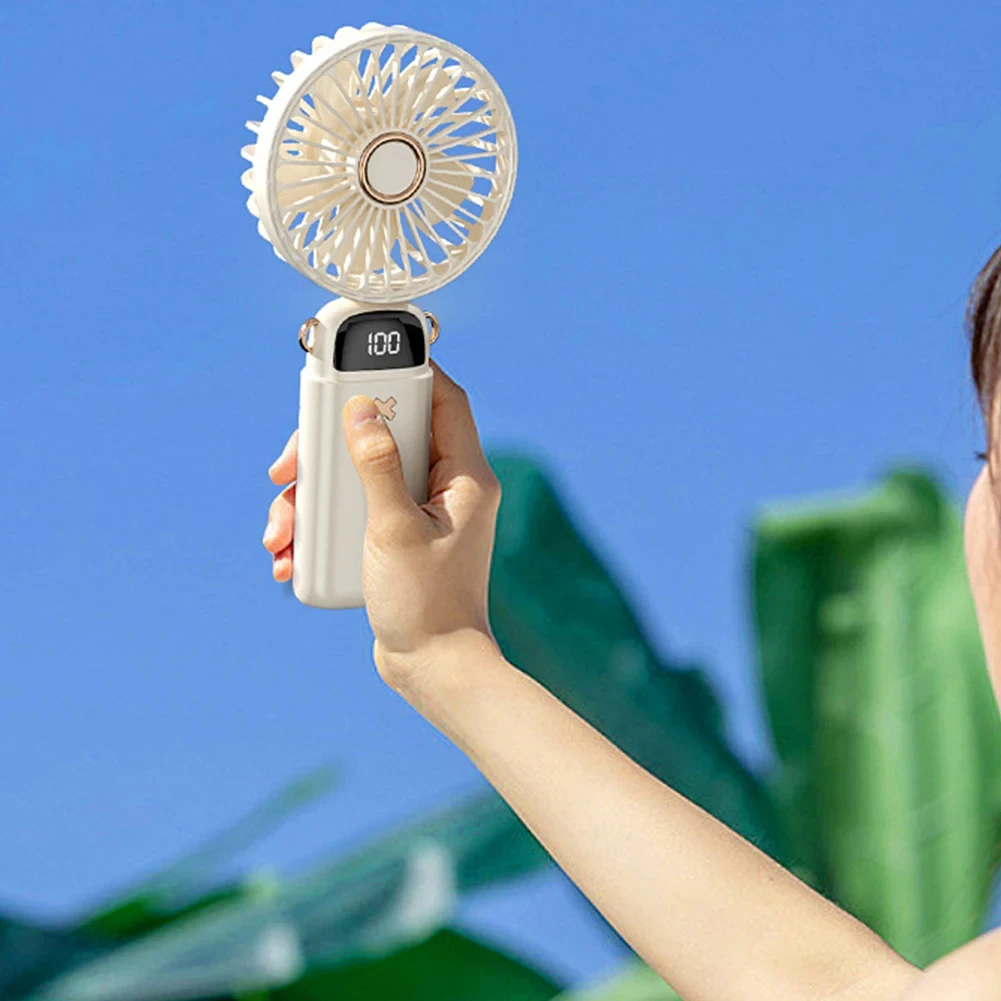 2024 New Digital Display 5 Gears Adjustment Folding Handheld Small Fan 3000MAH Mini Air Cooler Office Desktop Fan