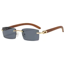 GUVIVI  2021 Small Frame Rimless Shades Sunglasses Luxury Brand Designer Men Fashion Wood Frame Women Eyewear Optical Frame