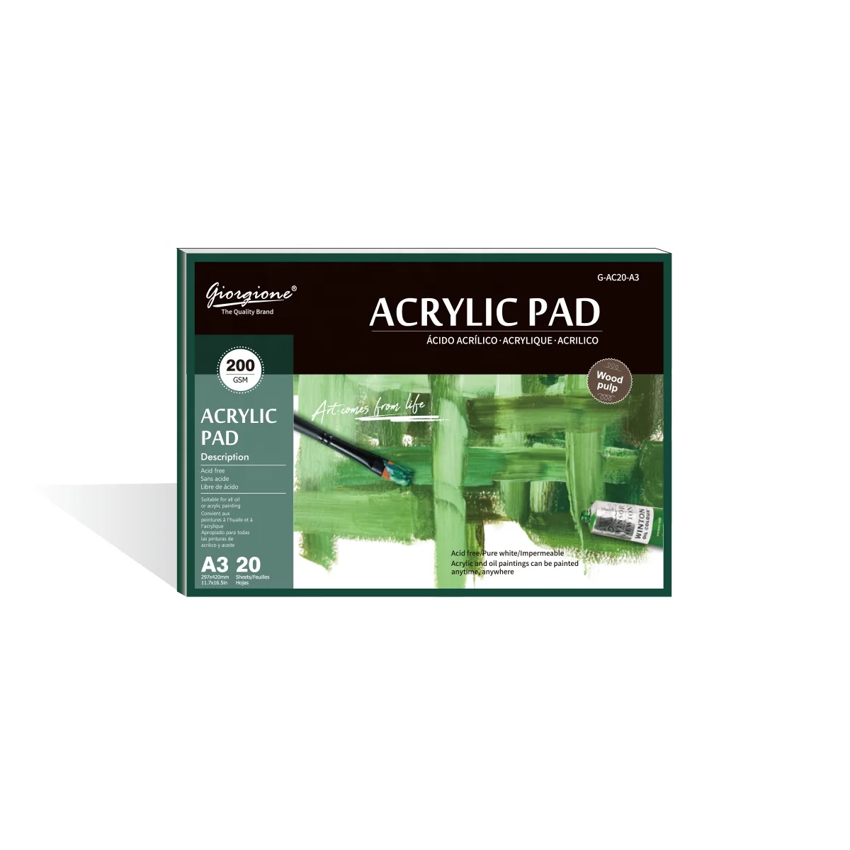 Giorgione A3/A4/A5 200GSM Wood Pulp Paper 20 Sheets Premium Acrylic Oil Painting Canvas Pad For Drawing
