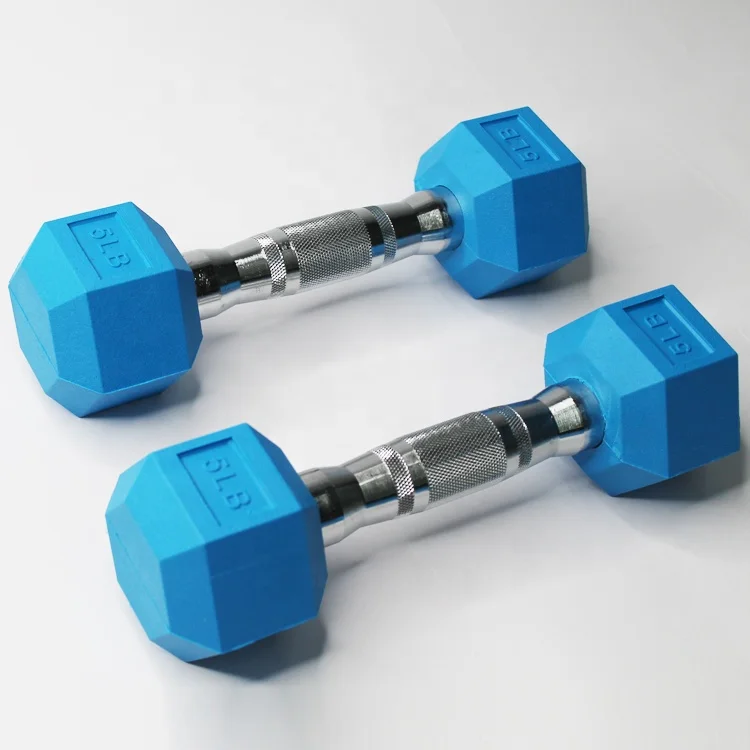 China Wholesale Bright Color Hot Selling Pvc Resin Gym Hexagonal Dumbbells