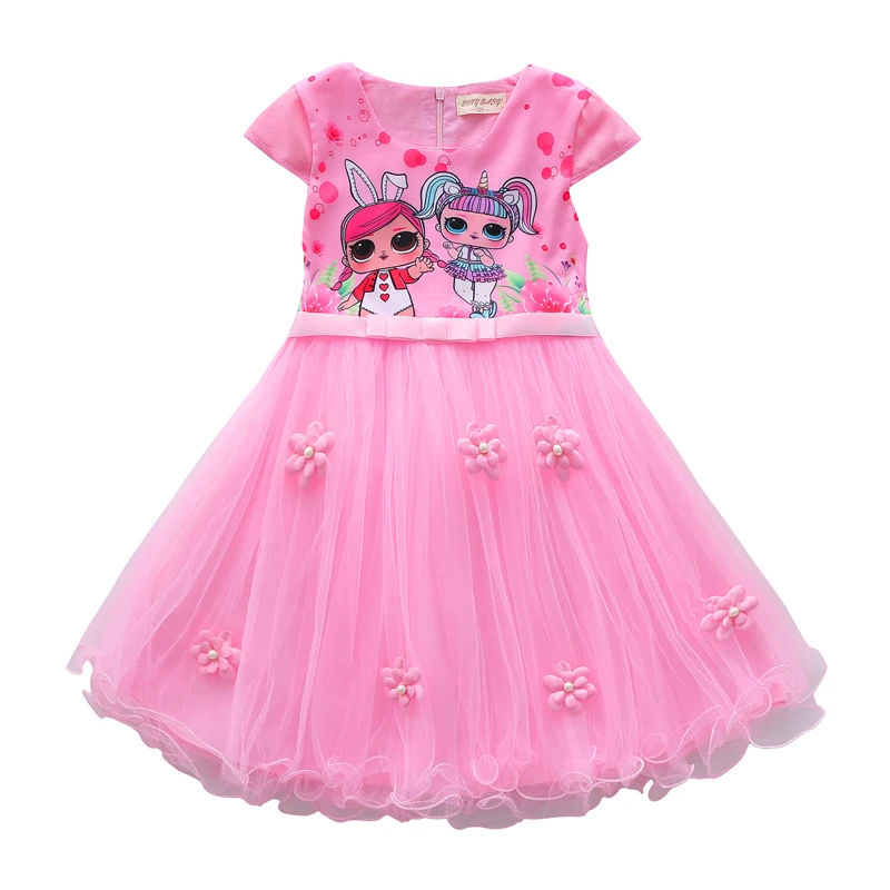 
Flower cartoon printed dresses for girls 3-10 years old 120-160cm size unicorn dresses frozen princess style 