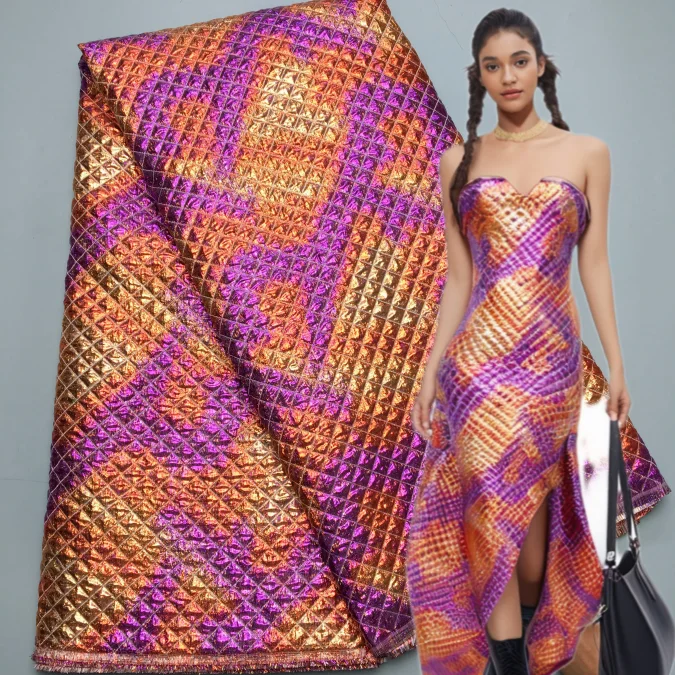 Latest African Damask Gild Lace Fabric Wholesale French Brocade Jacquard for Women Wedding Dresses Sewing Material 3983