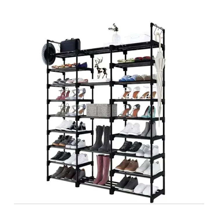 Boots Storage Shelf Adjustable Shoe Organizer Metal 7 Tier Stackable Shoe Rack with Side Hooks