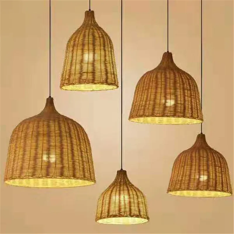 New Bamboo Wicker Rattan Wave Shade Pendant Light Hanging Ceiling Lamp Fixture Home Decor Lampshade