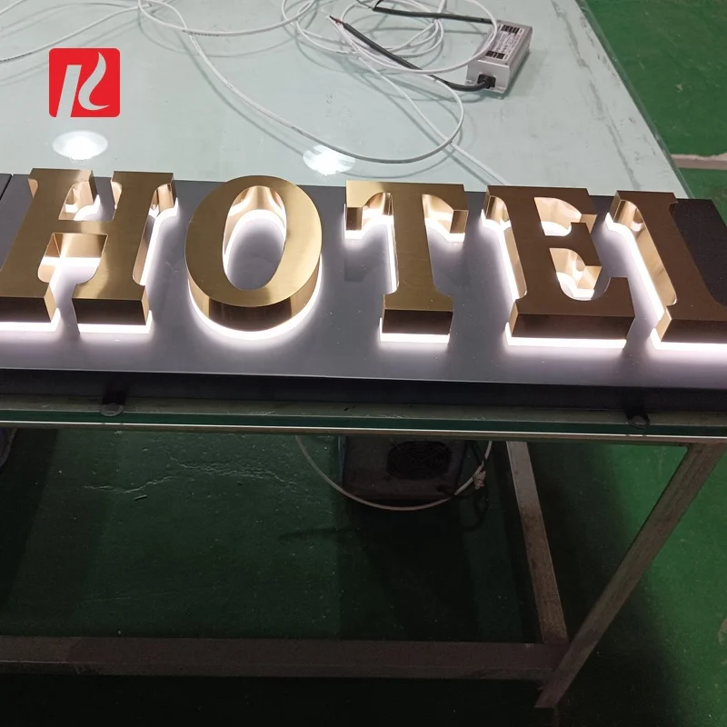 Kexian Custom Stainless Steel Led Back Light Up Letter Sign 3D Signage Company Brand Logo Store Sign