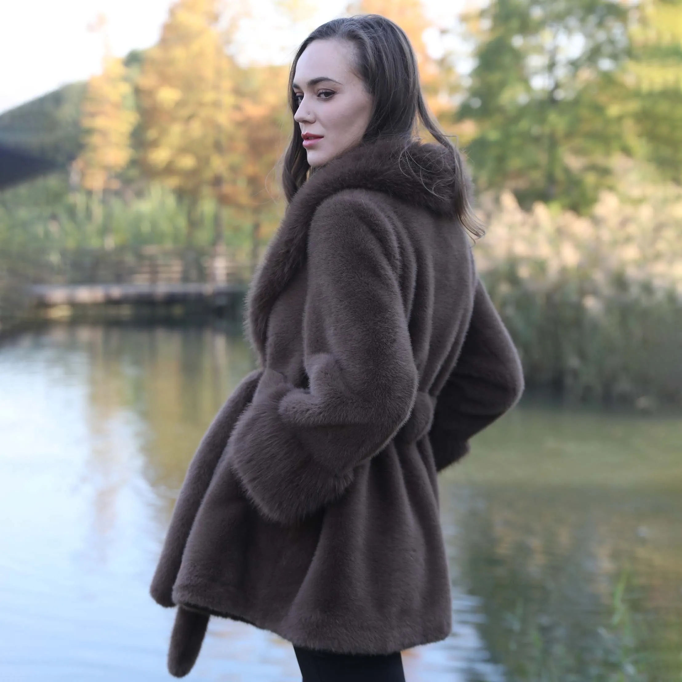 DropShipping Service European Style Full Length Dress Style Fake Mink Fur Coat