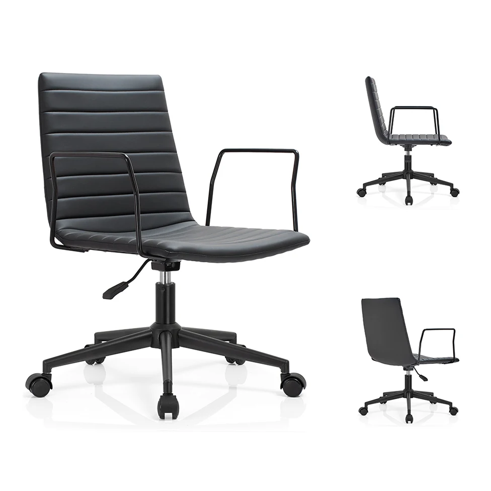 Best Selling Mid Back Swivel Iron frame Height Adjustable Office Chair Black Pu Leather Office Chair