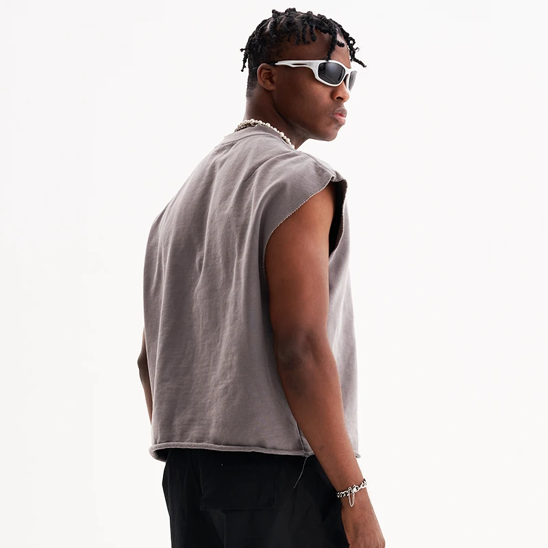 high quality heavyweight wash cropp tank top custom gray cropped boxy fit sleeveless vest tee shirts