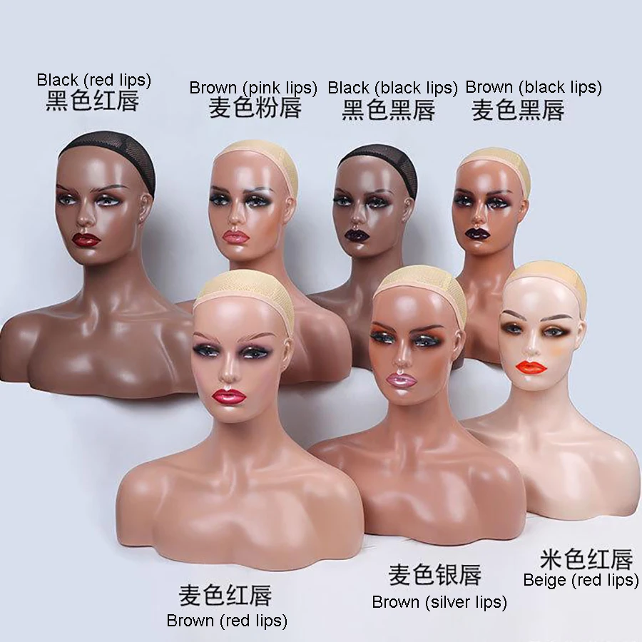 Factory Price Cheap Realistic Mannequin Head Makeup PVC Mannequin Head With Shoulders Wig Model Cosmetology Manikin Head