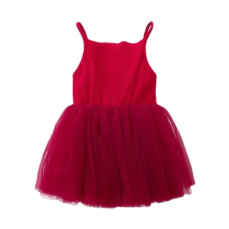Wholesale Sleeveless Pink Chiffon Frocks Designs Soft Tulle Skirts Kids Baby Girls Princess Party Tutu Dress