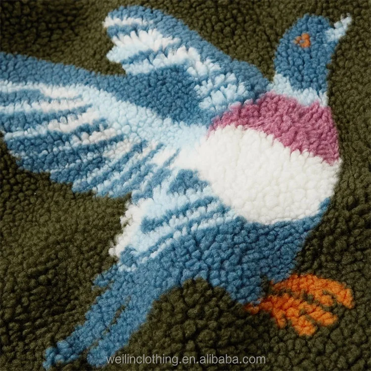 Custom full zipper up jacquard weave sherpa fleece hoodie for men