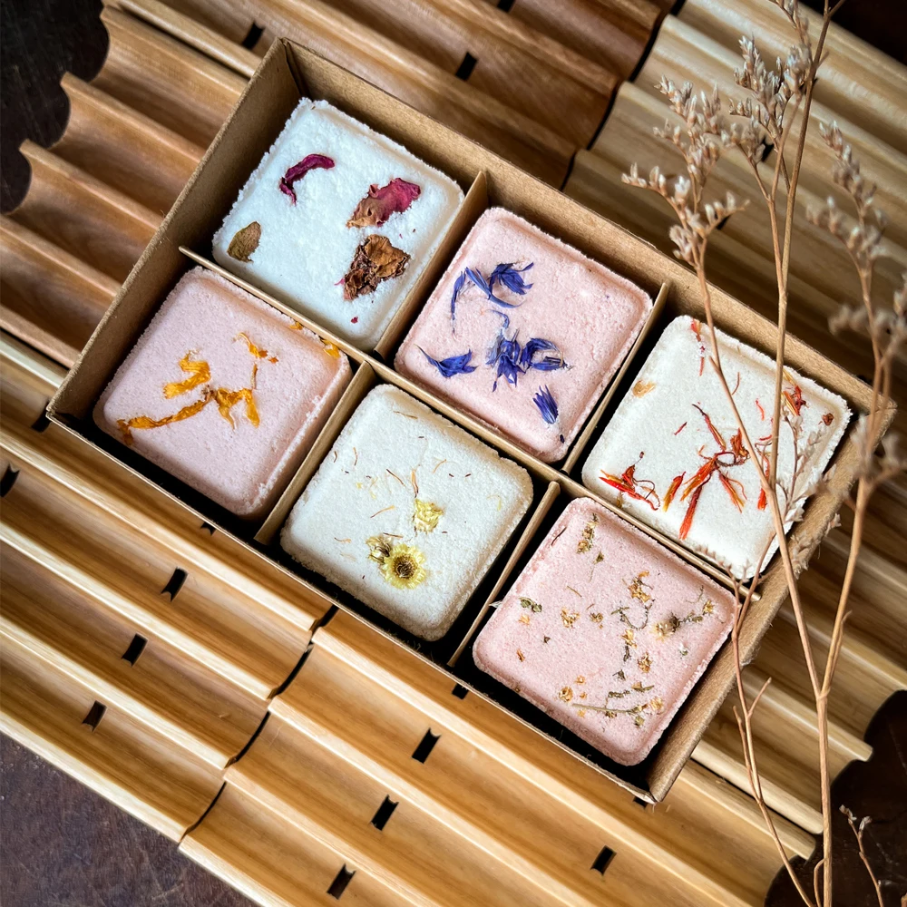 Custom 100% Vegan Organic Beautiful Fresh Square Cube 8 Tablets Shower Steamers