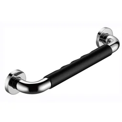 LQS 25mm Dia Silica Gel Grip with Stainless Steel 304 Bathtub Shower Safety Black Grab Bar