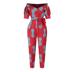 sexy jumpsuit Pantalons Autumn Africa digital printing nightclub Lantern Sleeve off shoulder one-piece pants waist