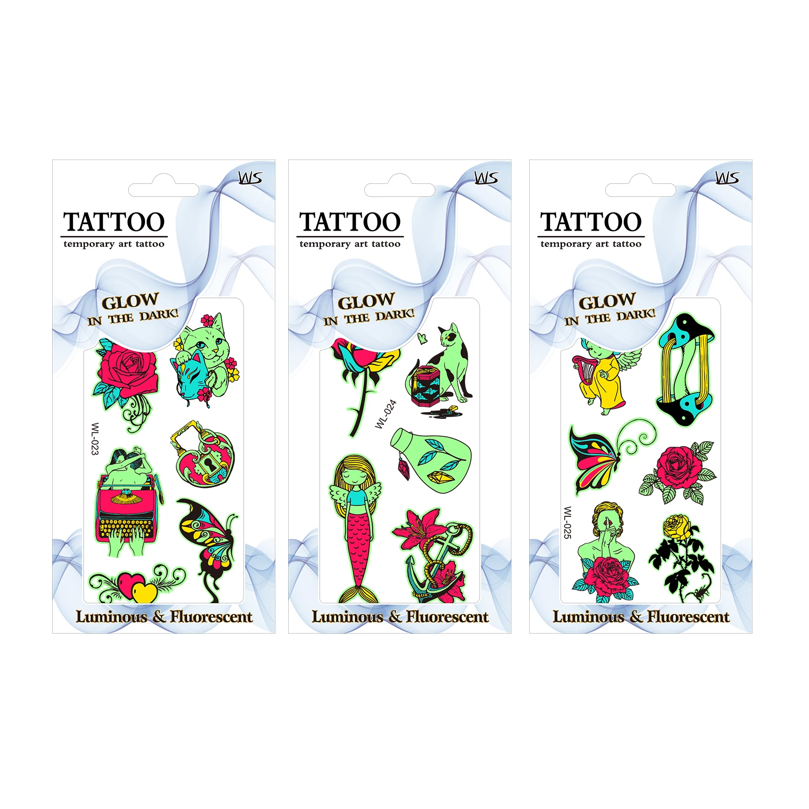 High Quality Halloween Zombie Floral Art Tattoo Stickers Dark Temporary Fluorescent Glow Stickers Cartoon Fluorescent Sticker