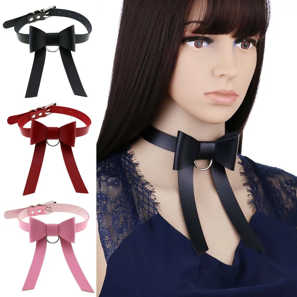 NC-81 Wholesale Fashion Handmade Women Bowknot PU Leather Short Neck Jewelry Bow Choker