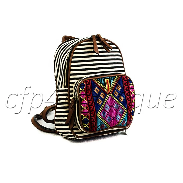 CFP B138 Stcoked Embroidery Stripe Canvas Women Aztec Backpack